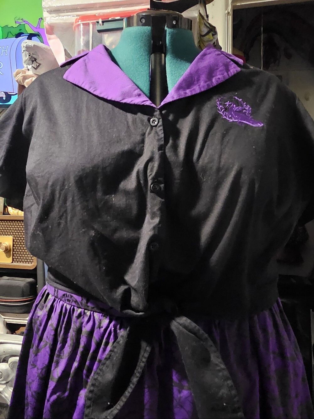 Disney Sleeping Beauty Maleficent Embroidered Plus Size Crop Button-Up